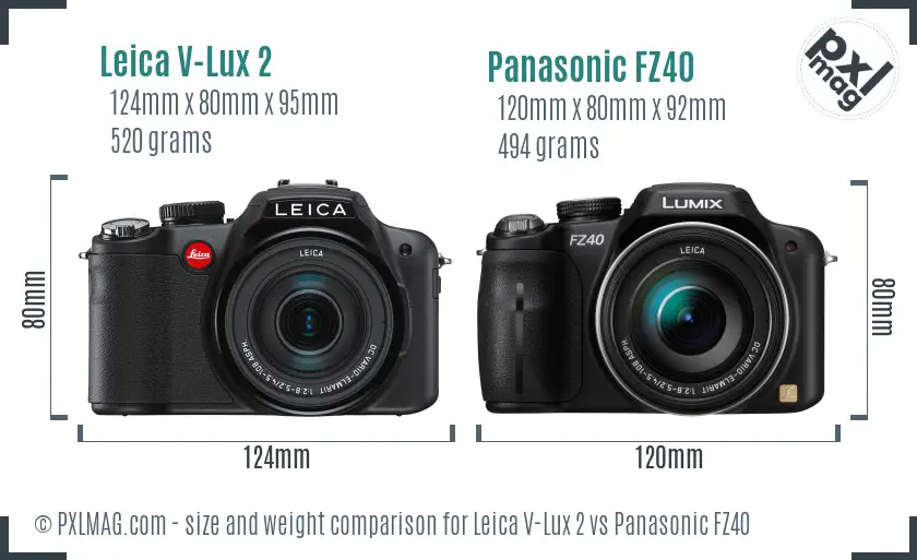 Leica V-Lux 2 vs Panasonic FZ40 size comparison