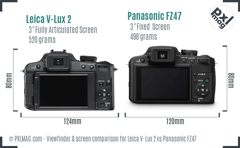 Leica V-Lux 2 vs Panasonic FZ47 Screen and Viewfinder comparison