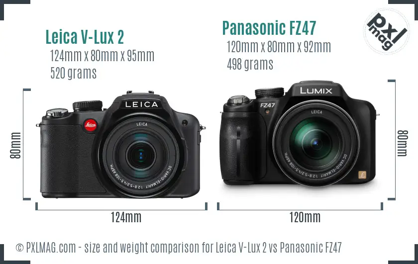 Leica V-Lux 2 vs Panasonic FZ47 size comparison