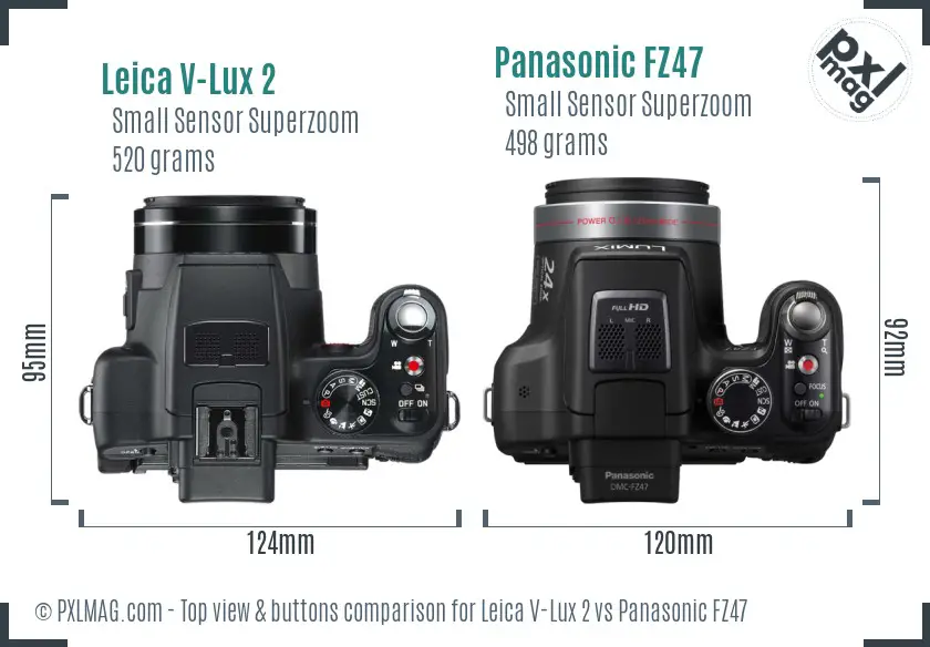 Leica V-Lux 2 vs Panasonic FZ47 top view buttons comparison