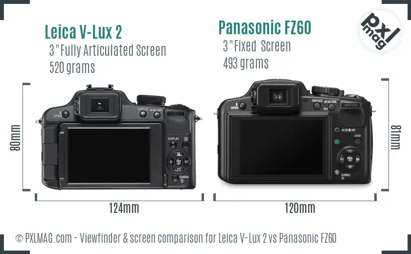 Leica V-Lux 2 vs Panasonic FZ60 Screen and Viewfinder comparison