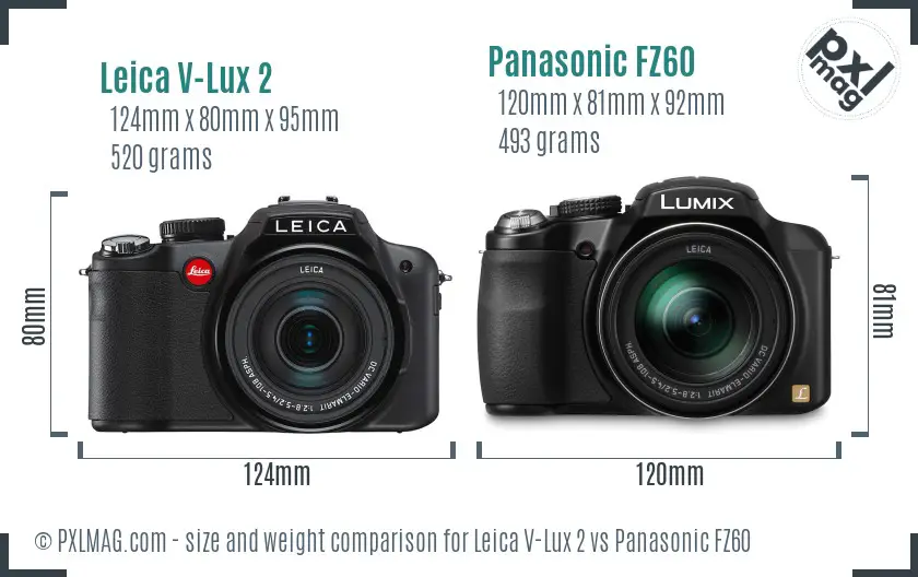 Leica V-Lux 2 vs Panasonic FZ60 size comparison