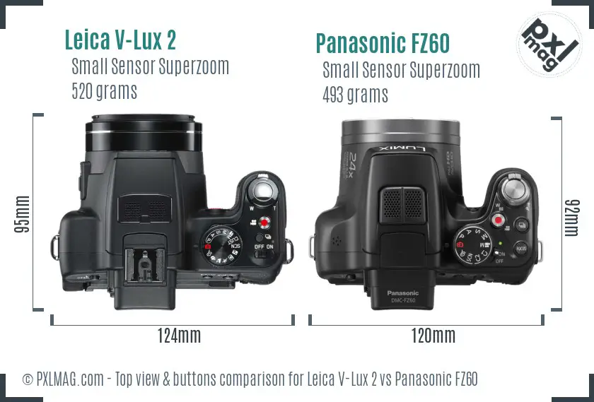 Leica V-Lux 2 vs Panasonic FZ60 top view buttons comparison