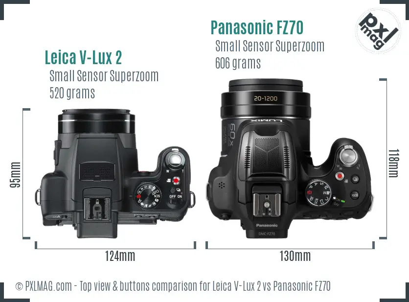 Leica V-Lux 2 vs Panasonic FZ70 top view buttons comparison
