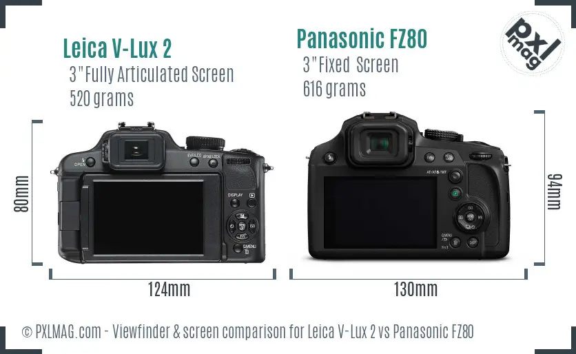 Leica V-Lux 2 vs Panasonic FZ80 Screen and Viewfinder comparison