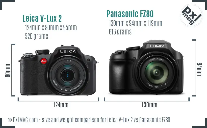 Leica V-Lux 2 vs Panasonic FZ80 size comparison