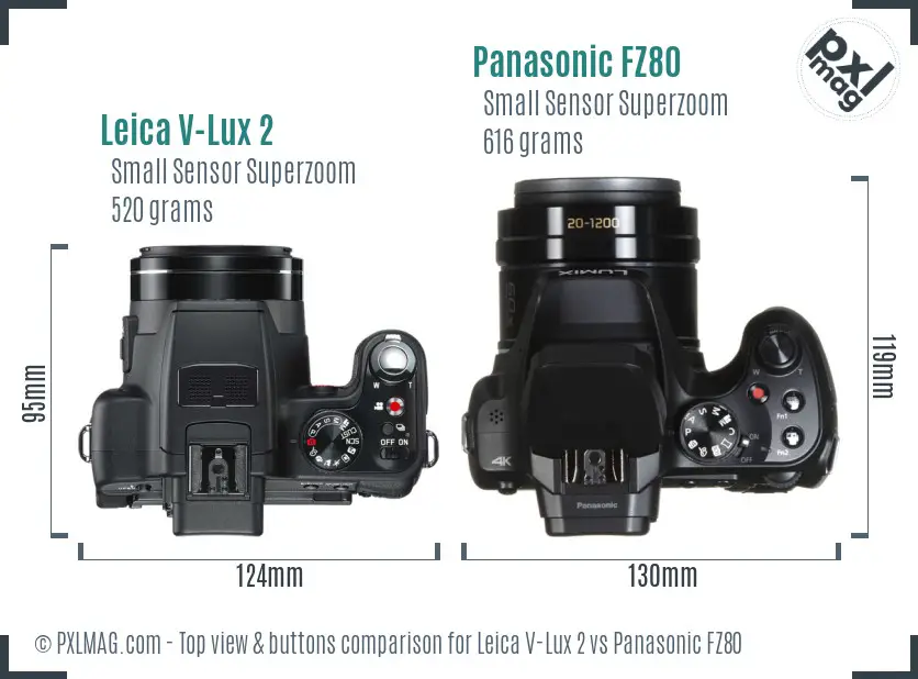 Leica V-Lux 2 vs Panasonic FZ80 top view buttons comparison