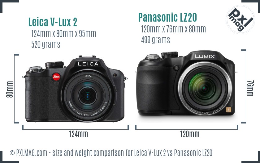 Leica V-Lux 2 vs Panasonic LZ20 size comparison