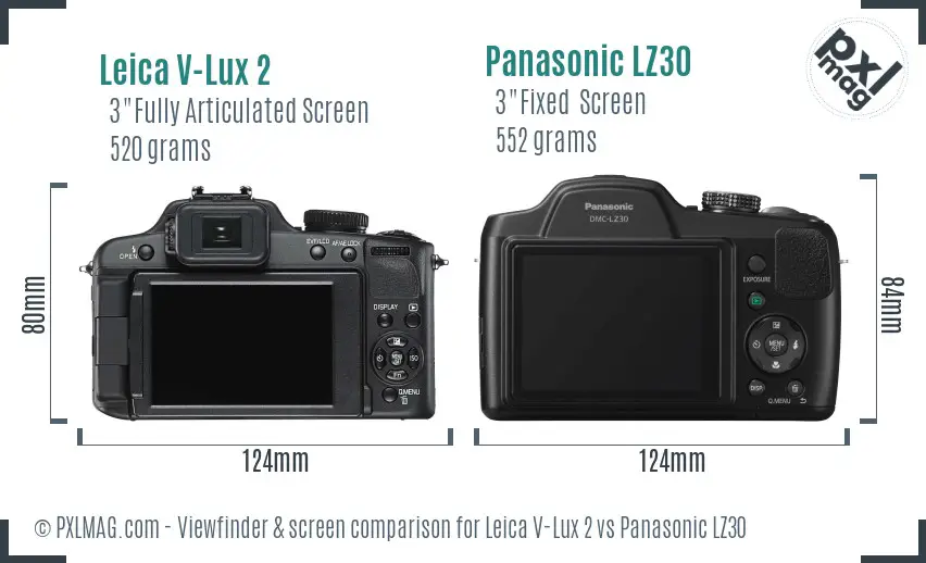 Leica V-Lux 2 vs Panasonic LZ30 Screen and Viewfinder comparison