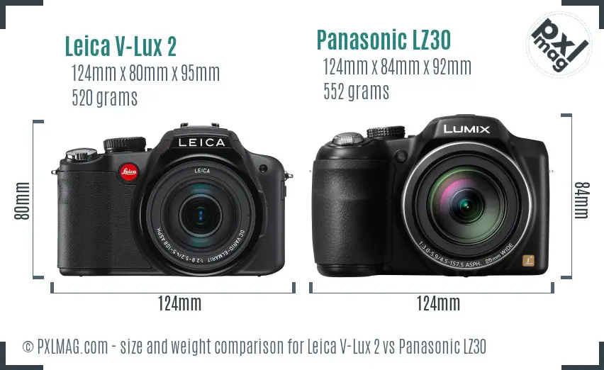 Leica V-Lux 2 vs Panasonic LZ30 size comparison