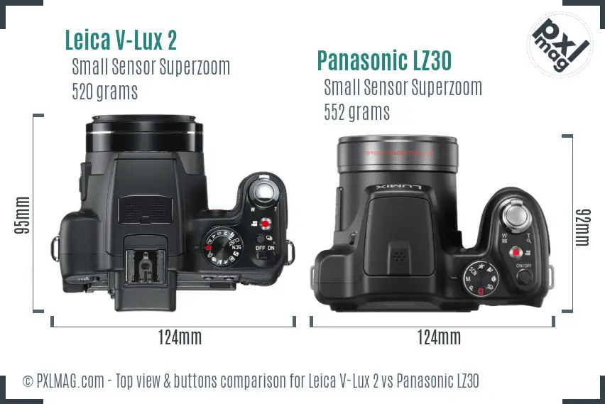 Leica V-Lux 2 vs Panasonic LZ30 top view buttons comparison