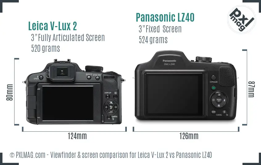 Leica V-Lux 2 vs Panasonic LZ40 Screen and Viewfinder comparison