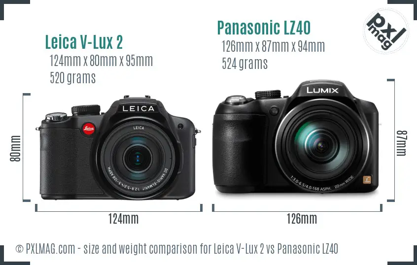 Leica V-Lux 2 vs Panasonic LZ40 size comparison