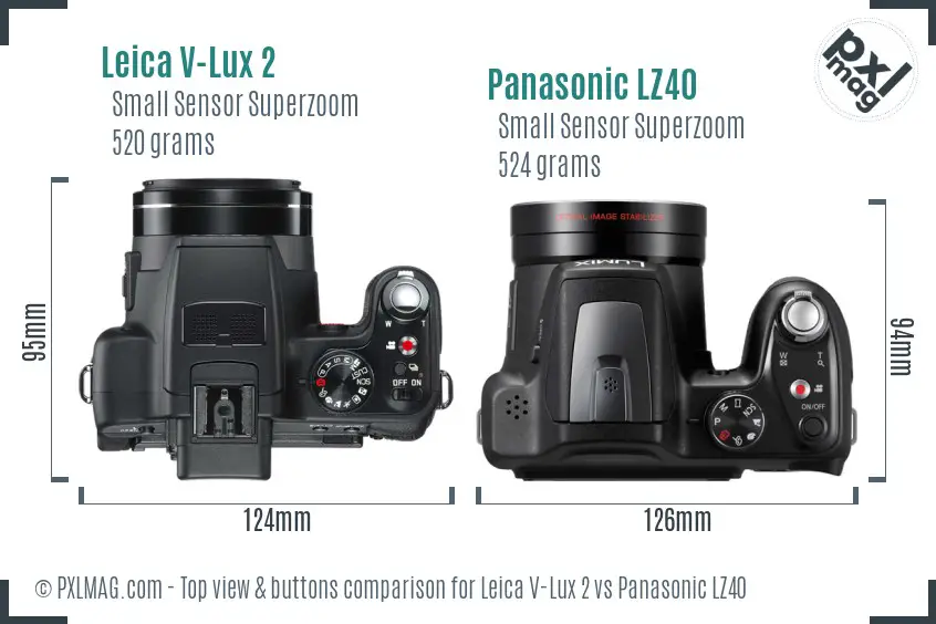 Leica V-Lux 2 vs Panasonic LZ40 top view buttons comparison