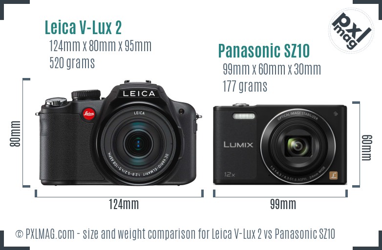 Leica V-Lux 2 vs Panasonic SZ10 size comparison Leica V-Lux 2 vs Panasonic SZ10 size comparison