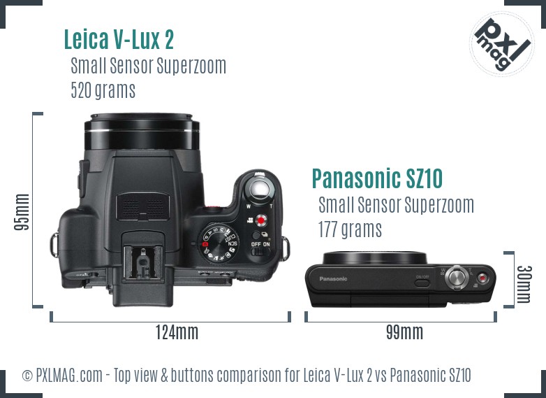 Leica V-Lux 2 vs Panasonic SZ10 top view buttons comparison