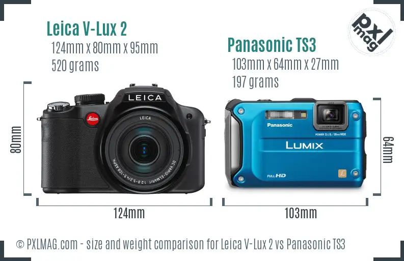 Leica V-Lux 2 vs Panasonic TS3 size comparison