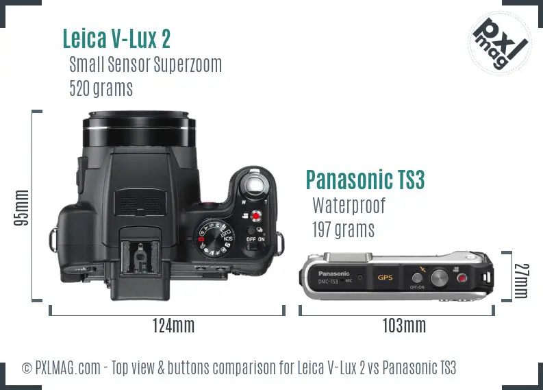 Leica V-Lux 2 vs Panasonic TS3 top view buttons comparison