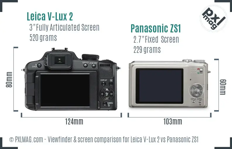 Leica V-Lux 2 vs Panasonic ZS1 Screen and Viewfinder comparison