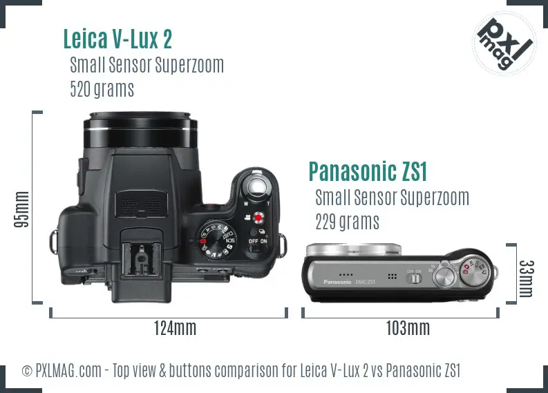 Leica V-Lux 2 vs Panasonic ZS1 top view buttons comparison