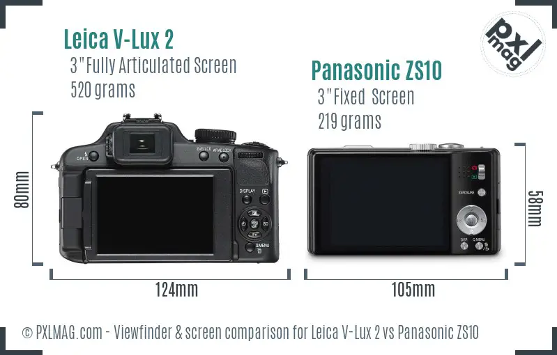 Leica V-Lux 2 vs Panasonic ZS10 Screen and Viewfinder comparison