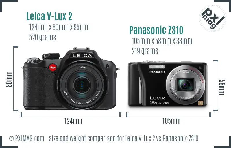 Leica V-Lux 2 vs Panasonic ZS10 size comparison