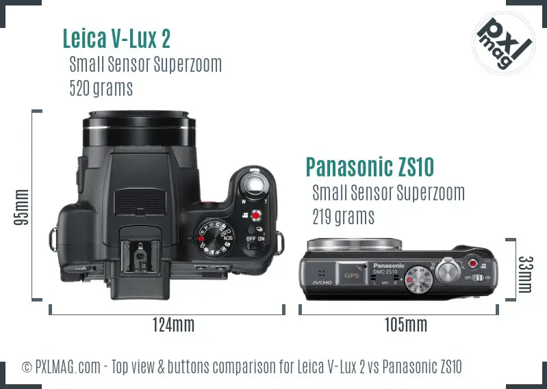 Leica V-Lux 2 vs Panasonic ZS10 top view buttons comparison