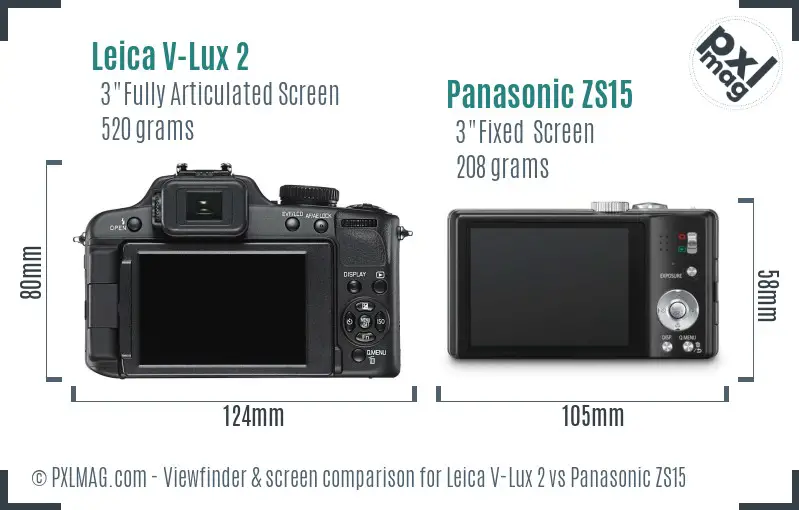 Leica V-Lux 2 vs Panasonic ZS15 Screen and Viewfinder comparison