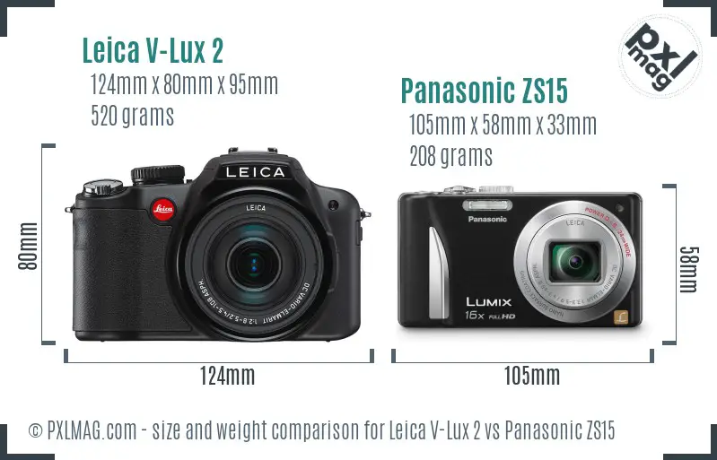 Leica V-Lux 2 vs Panasonic ZS15 size comparison