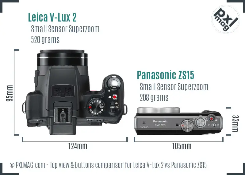 Leica V-Lux 2 vs Panasonic ZS15 top view buttons comparison