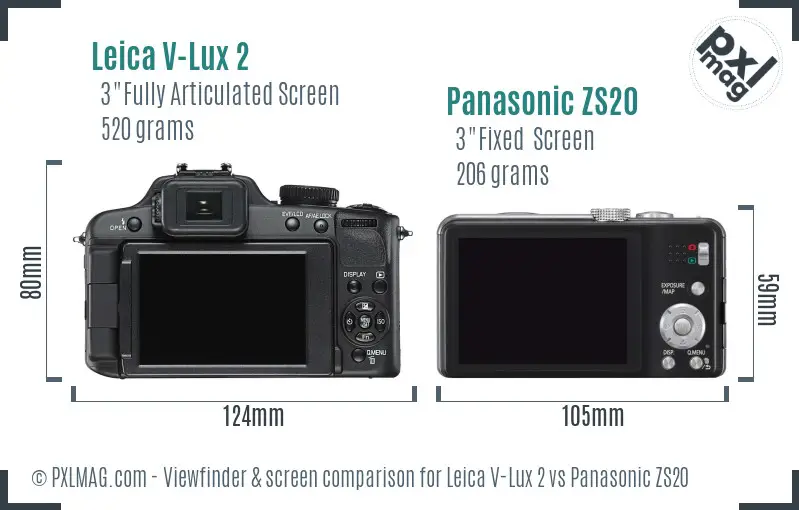 Leica V-Lux 2 vs Panasonic ZS20 Screen and Viewfinder comparison