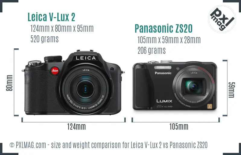 Leica V-Lux 2 vs Panasonic ZS20 size comparison