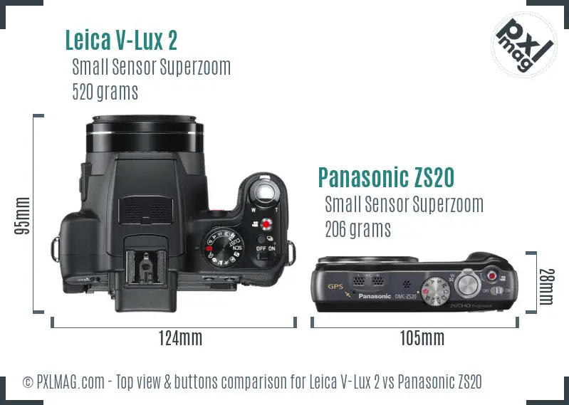 Leica V-Lux 2 vs Panasonic ZS20 top view buttons comparison