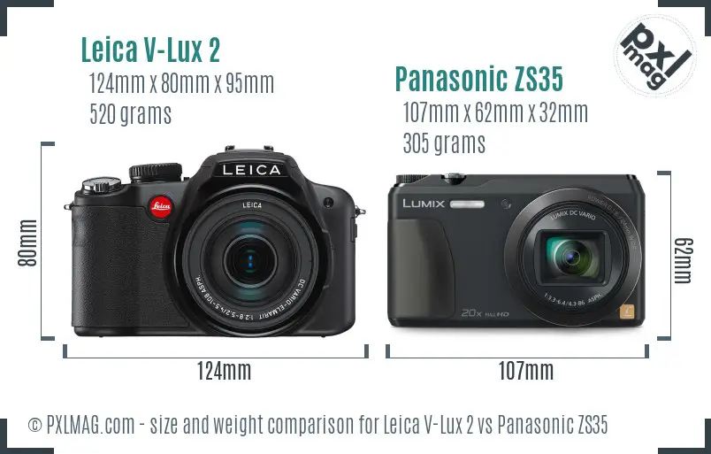 Leica V-Lux 2 vs Panasonic ZS35 size comparison Leica V-Lux 2 vs Panasonic ZS35 size comparison