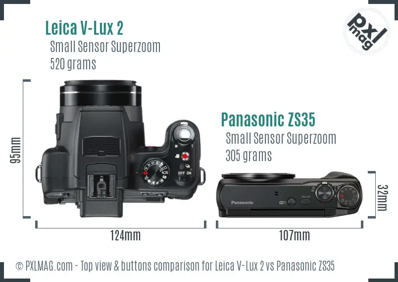 Leica V-Lux 2 vs Panasonic ZS35 top view buttons comparison Leica V-Lux 2 vs Panasonic ZS35 top view buttons comparison