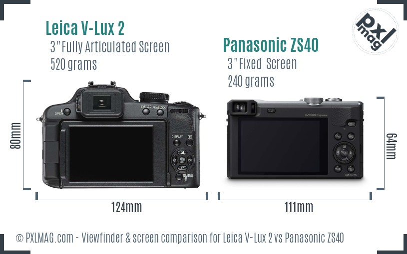 Leica V-Lux 2 vs Panasonic ZS40 Screen and Viewfinder comparison