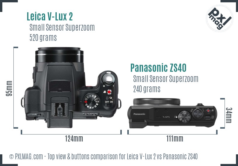 Leica V-Lux 2 vs Panasonic ZS40 top view buttons comparison