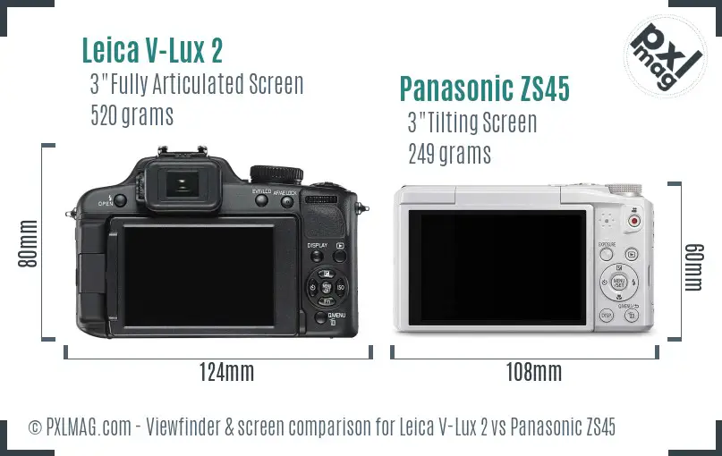 Leica V-Lux 2 vs Panasonic ZS45 Screen and Viewfinder comparison