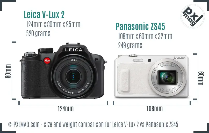 Leica V-Lux 2 vs Panasonic ZS45 size comparison