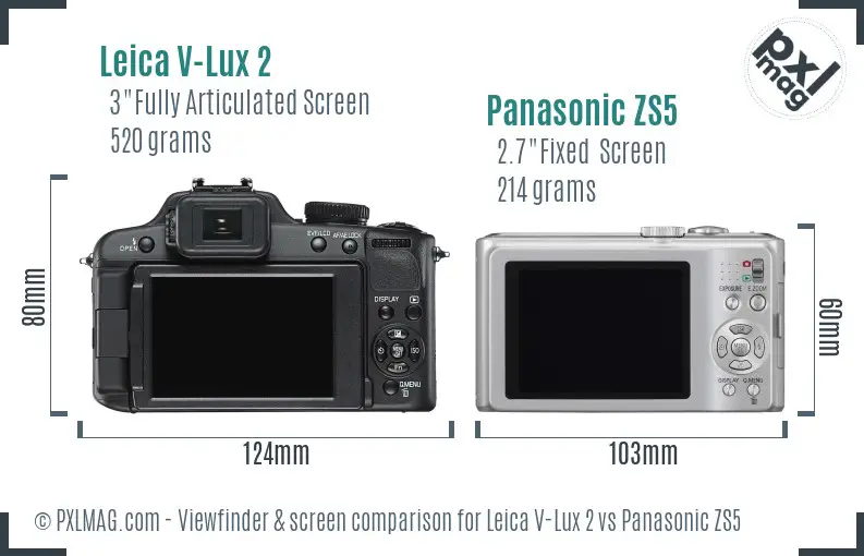 Leica V-Lux 2 vs Panasonic ZS5 Screen and Viewfinder comparison