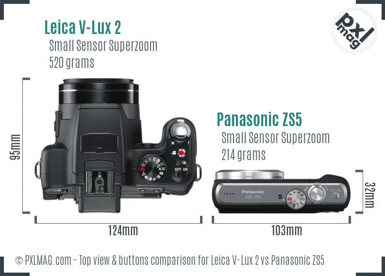 Leica V-Lux 2 vs Panasonic ZS5 top view buttons comparison