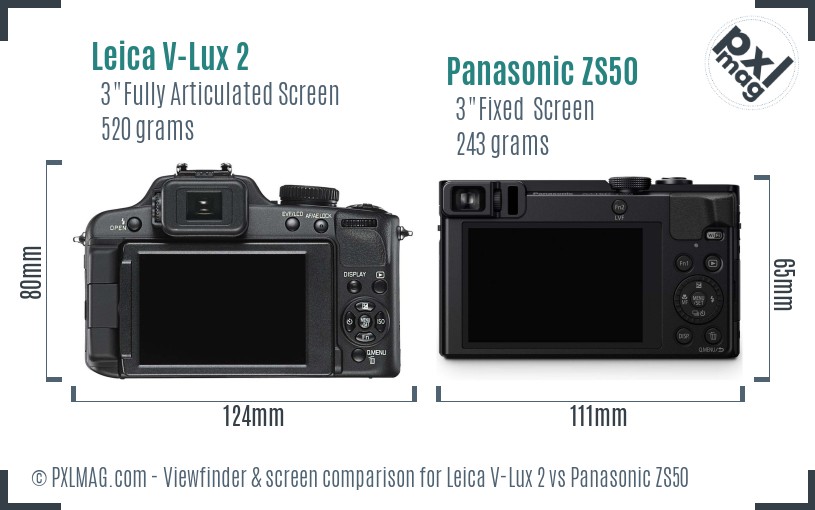 Leica V-Lux 2 vs Panasonic ZS50 Screen and Viewfinder comparison