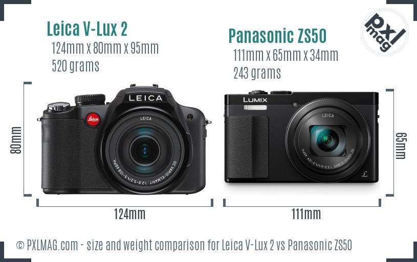 Leica V-Lux 2 vs Panasonic ZS50 size comparison