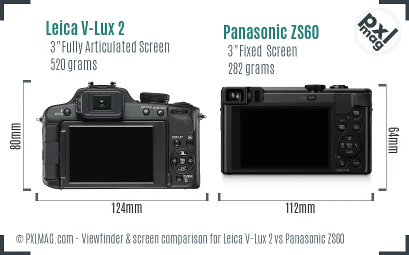 Leica V-Lux 2 vs Panasonic ZS60 Screen and Viewfinder comparison