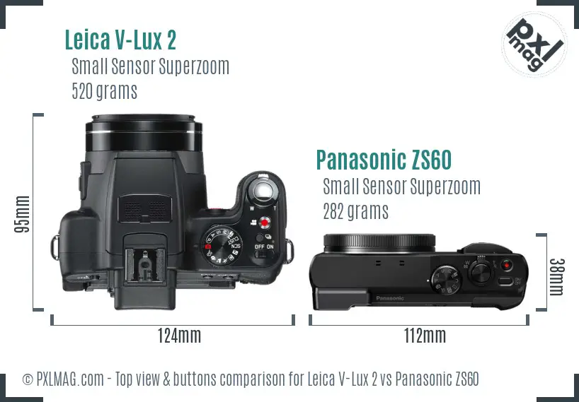 Leica V-Lux 2 vs Panasonic ZS60 top view buttons comparison