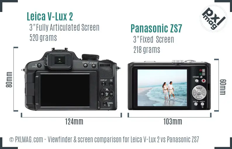 Leica V-Lux 2 vs Panasonic ZS7 Screen and Viewfinder comparison