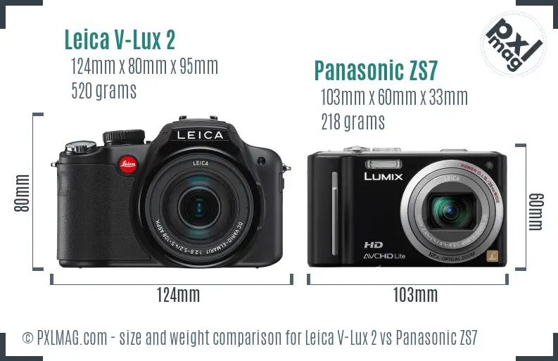 Leica V-Lux 2 vs Panasonic ZS7 size comparison