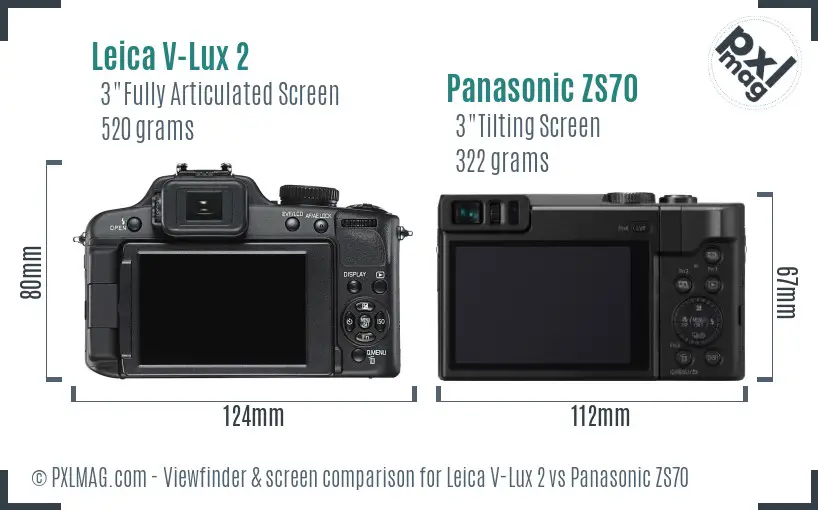 Leica V-Lux 2 vs Panasonic ZS70 Screen and Viewfinder comparison
