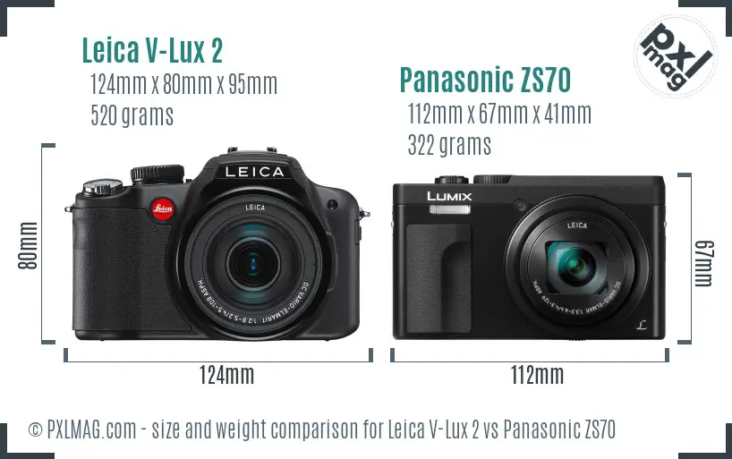 Leica V-Lux 2 vs Panasonic ZS70 size comparison