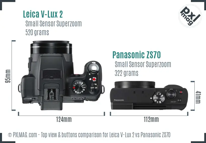 Leica V-Lux 2 vs Panasonic ZS70 top view buttons comparison